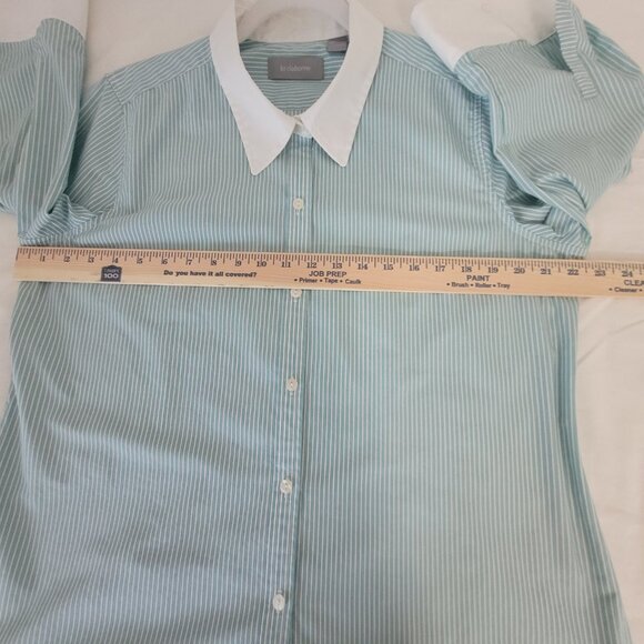 Teal Blue & White Pin Stripe Blouse XL Liz Claiborne - Picture 10 of 16